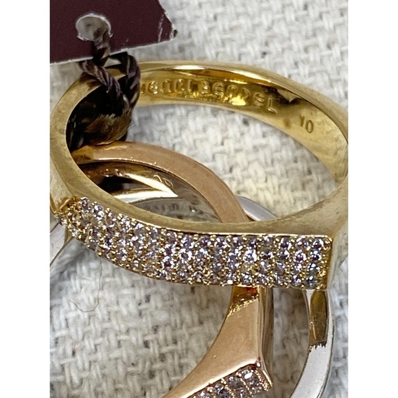 Henri Bendel Pave Bold Stack Rings -- Silver, Gold, Rose Gold Trio - NWT Sz 10 - Picture 5 of 6